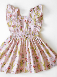 Vintage Inspired Dress In Pink Plants - Pink Plants
