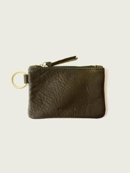 Leather Zip Key Pouch - Olive