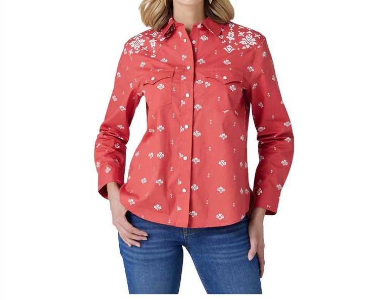 Women's Retro Western Snap Shirt In Red - Red