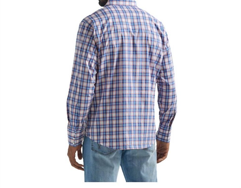 Wrinkle Resist Long Sleeve Western Snap Shirt In Blue, Orange & White Plaid