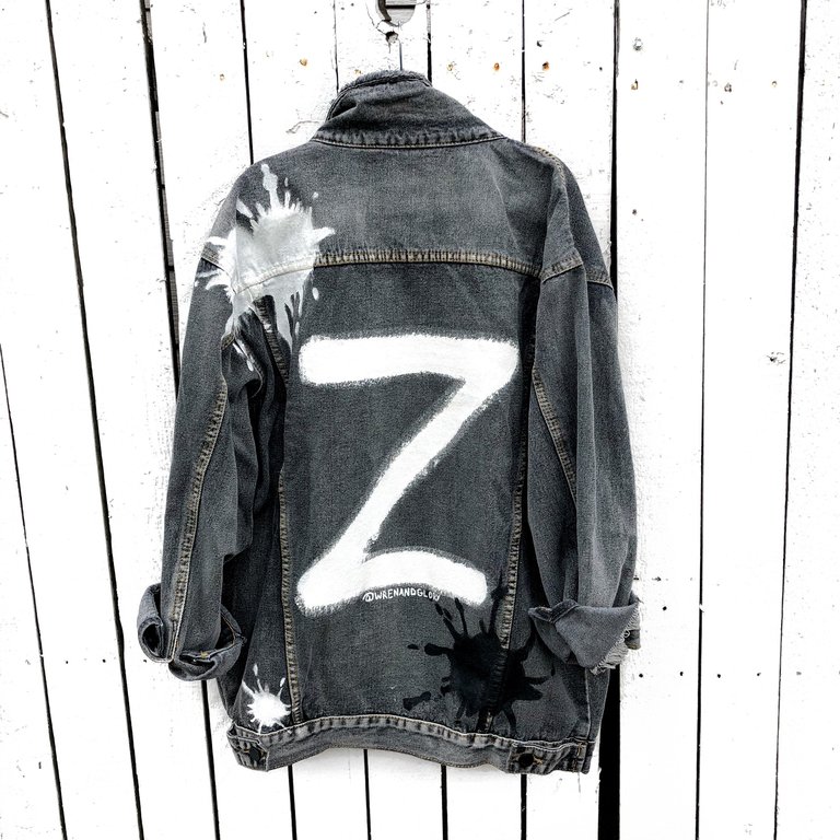 'Enjoy The Ride' (With Your Initial) Denim Jacket - Faded Black