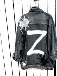 'Enjoy The Ride' (With Your Initial) Denim Jacket - Faded Black