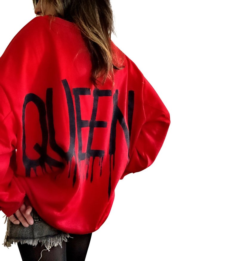 Queening' Painted Sweatshirt - Red