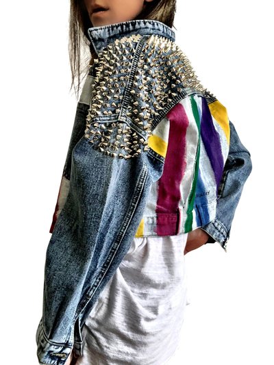 Wren + Glory Rainbow Spike Denim Jacket product