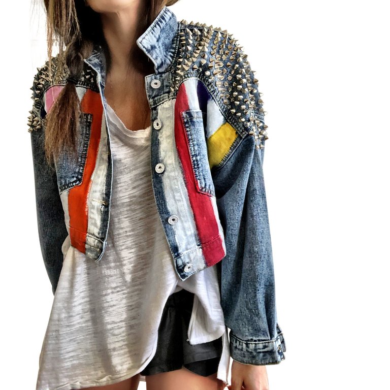 Rainbow Spike Denim Jacket