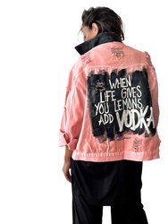 'Vodka Please' Denim Jacket - Pink