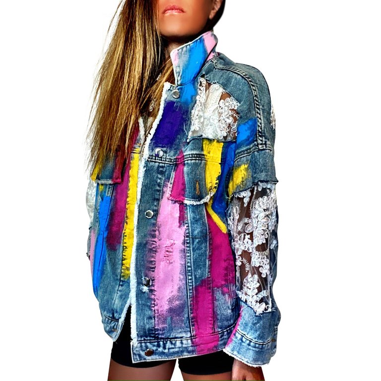 Rainbows and Lace' Denim Jacket - Denim