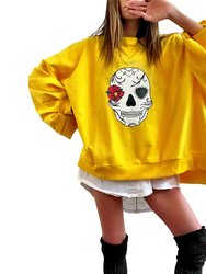 Sugar Skull Painted Sweatshirt - Yellow