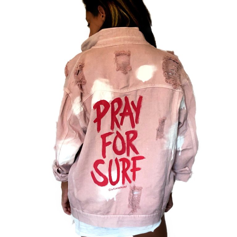 Surfing' Denim Jacket - Light Blush