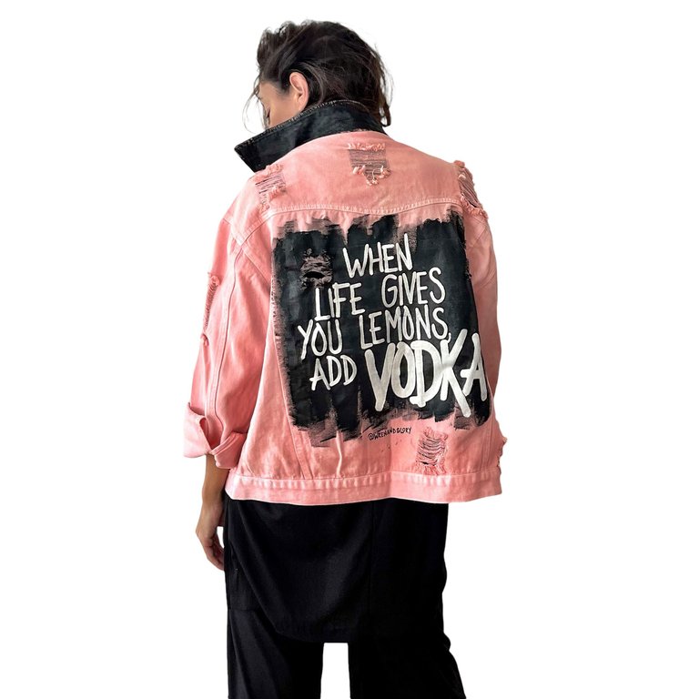 'Vodka Please' Denim Jacket - Pink