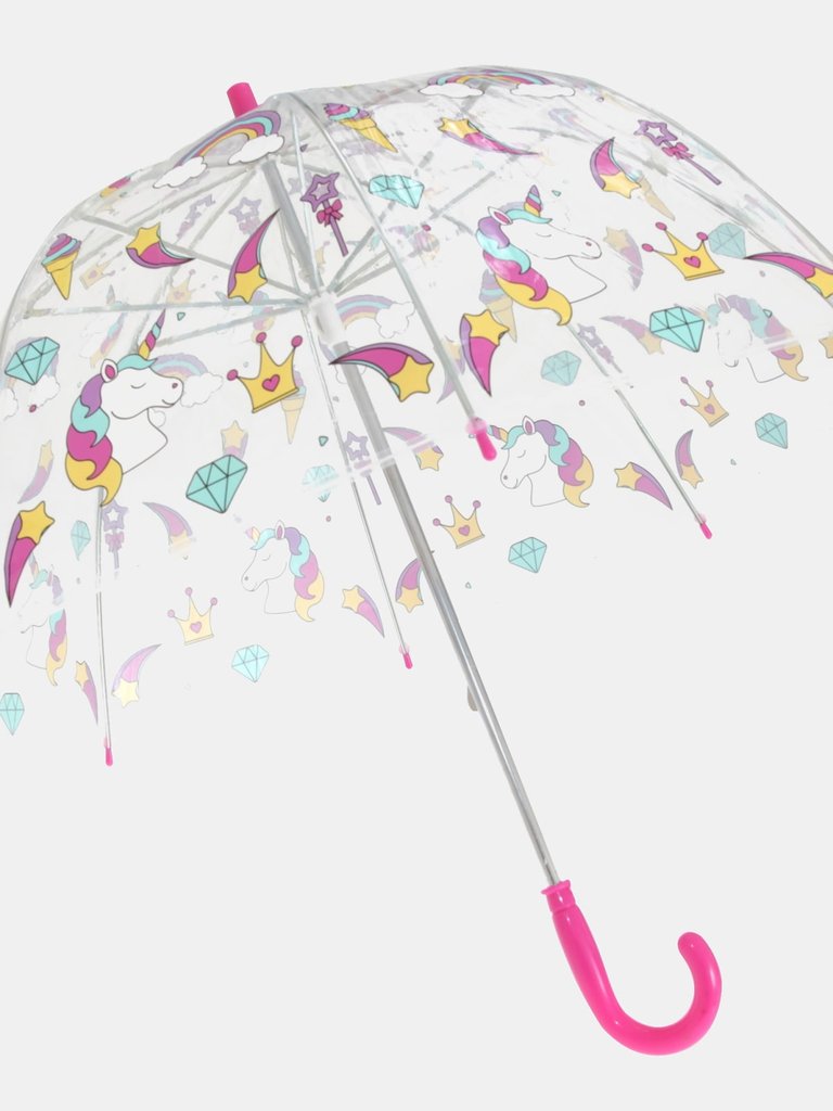 X-Brella Childrens/Kids Transparent Unicorn And Rainbow Themed Stick Umbrella (Unicorn/Rainbow) (Kids) - Unicorn/Rainbow