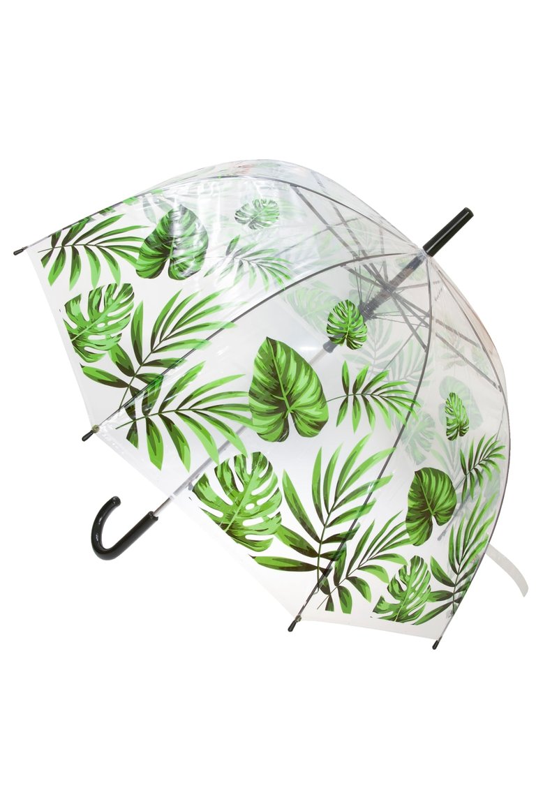 X-Brella Unisex Adults 23in Transparent Tropical Leaf Stick Umbrella (Clear/Green) (One Size) - Clear/Green