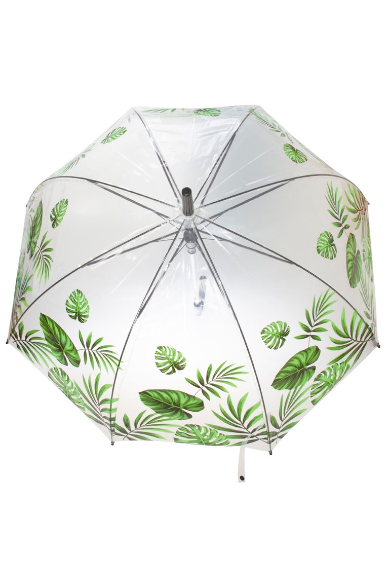 X-Brella Unisex Adults 23in Transparent Tropical Leaf Stick Umbrella (Clear/Green) (One Size)