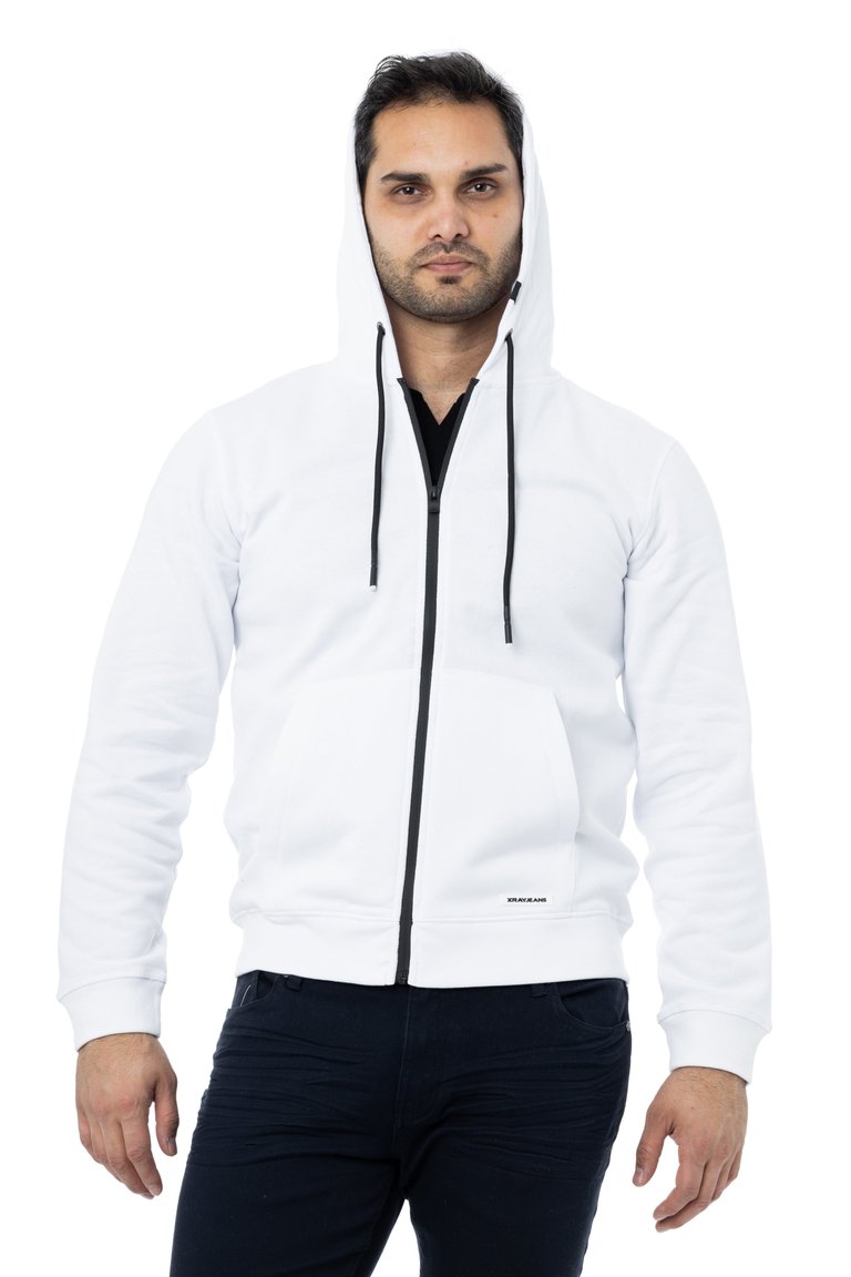 Active Sport Casual Fleece Hoodie With Zipper - White
