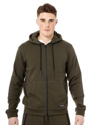 Active Sport Casual Fleece Hoodie With Zipper - Army Green