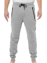 Active Sport Casual Jogger Fleece Pants With Zipper Pockets - Heather Grey