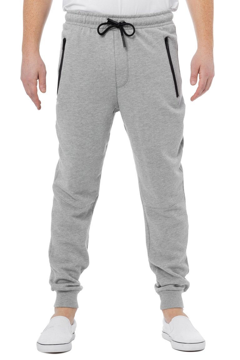 Active Sport Casual Jogger Fleece Pants With Zipper Pockets - Heather Grey