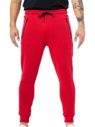 Active Sport Casual Jogger Fleece Pants With Zipper Pockets - Red