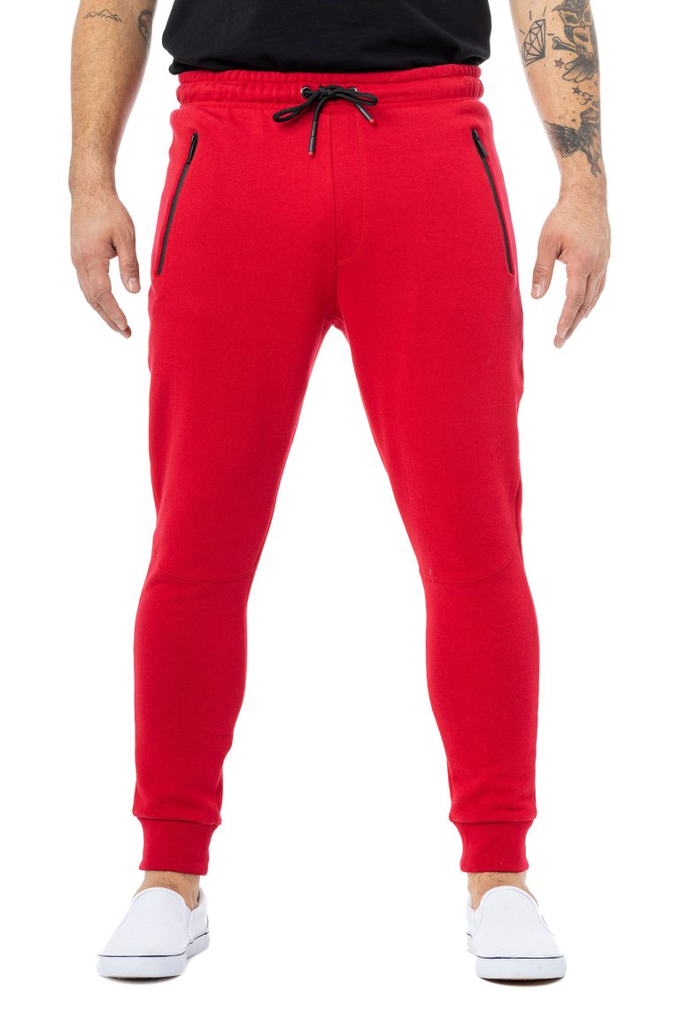 Active Sport Casual Jogger Fleece Pants With Zipper Pockets - Red