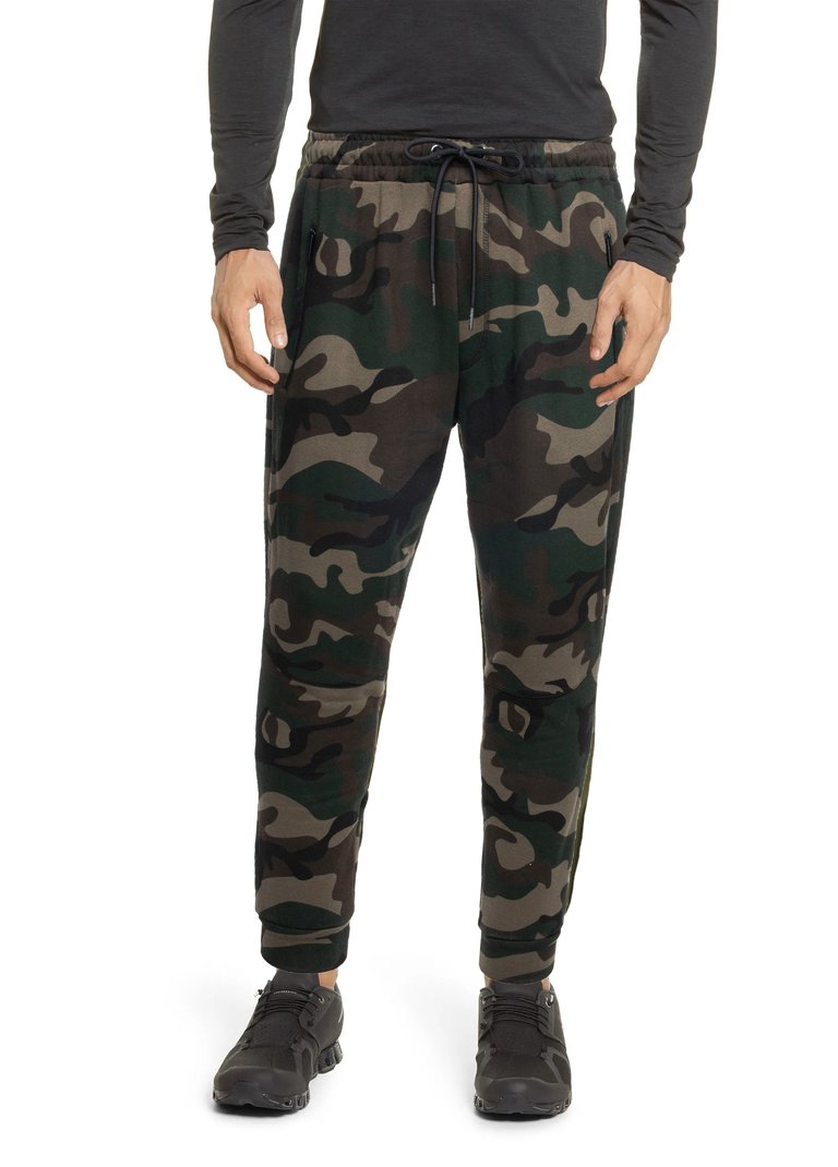 Active Sport Casual Jogger Fleece Pants With Zipper Pockets - Olive Camo