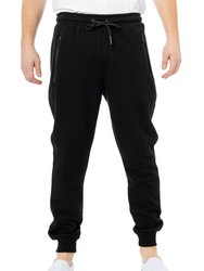 Active Sport Casual Jogger Fleece Pants With Zipper Pockets - Black