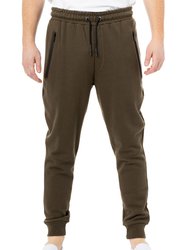 Active Sport Casual Jogger Fleece Pants With Zipper Pockets - Army Green