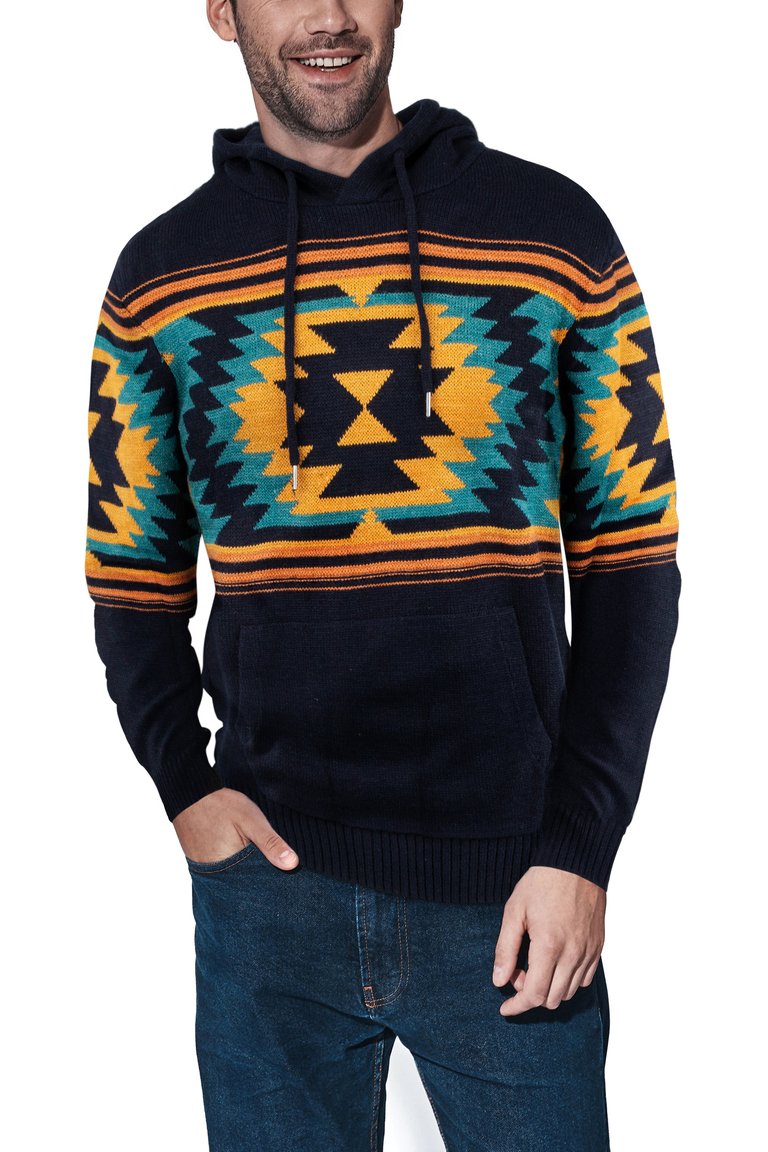 Aztec Hooded Sweater - Black