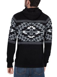 Aztek Print Pullover Hoodie Sweater - Off White/Brown