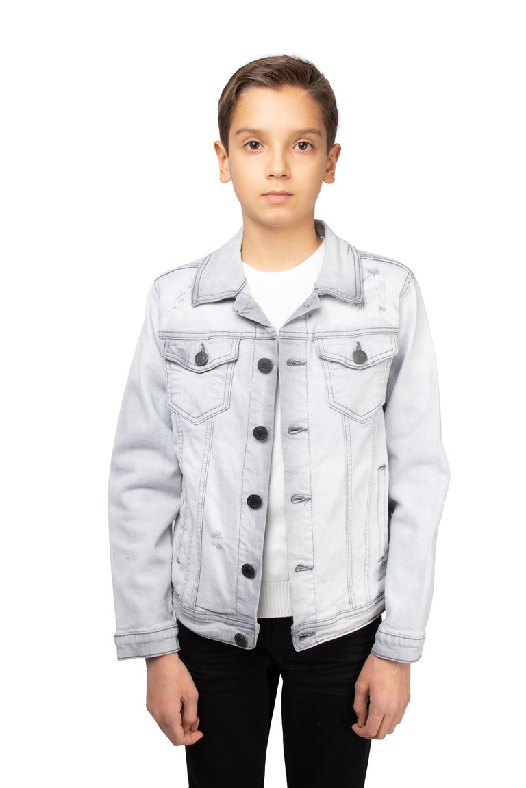 Boys Distressed Ripped and Stitched Denim Jackets - Grey