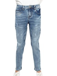 Boys Husky Slim Fit Distressed Pants With Knee Rips - Light Blue