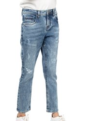 Boys Husky Slim Fit Distressed Pants With Knee Rips