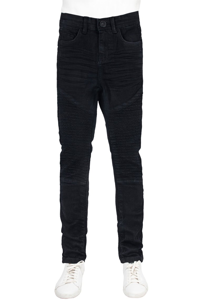 Boy's Slim Fit Distressed Moto Biker Denim Pants - Black