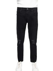Boys Slim Fit Jeans With Knee Rips & Repair - Jet Black