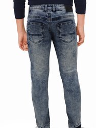 Boy's Slim Fit Light Washed Denim Jean Pants With Minor Rips