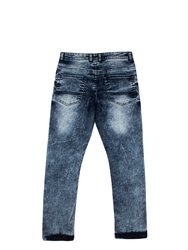 Boy's Slim Fit Light Washed Denim Jean Pants With Minor Rips