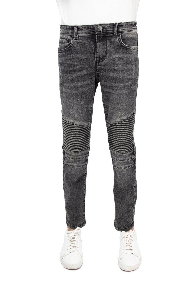 Boys Slim Fit Washed Biker Pants - Black