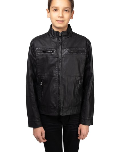 X RAY Boy's Stand Up Collar Motorcycle PU Leather Jacket with Sherpa Lining product