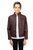 Boy's Stand Up Collar Motorcycle PU Leather Jacket with Sherpa Lining