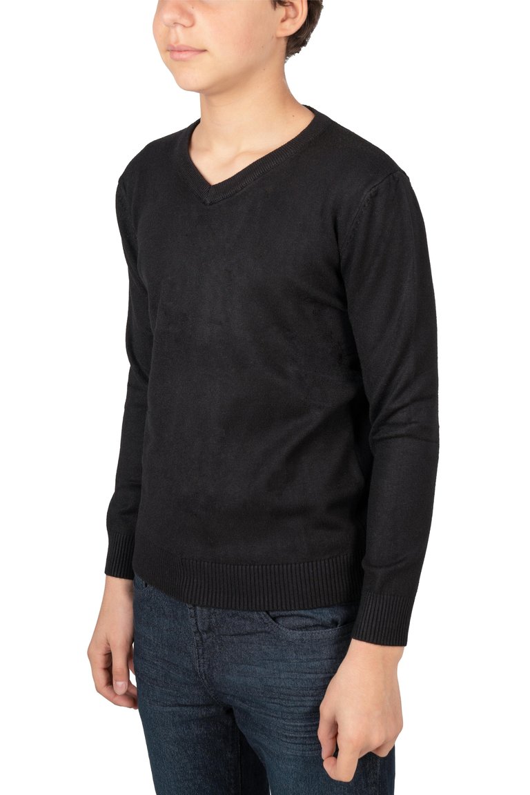 Boys V-Neck Sweater, Soft Slim Fit Middleweight Pullover Sweaters For Kids