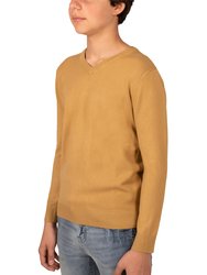 Boys V-Neck Sweater, Soft Slim Fit Middleweight Pullover Sweaters For Kids