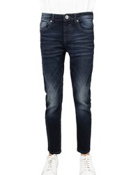 Boys's Slim Look Stretch Denim Jeans With Saddle V Stitch - Dark Blue