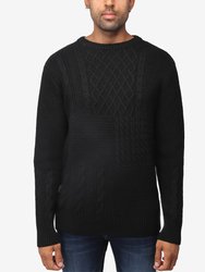 Cable Knit Mixed Texture Sweater - Black