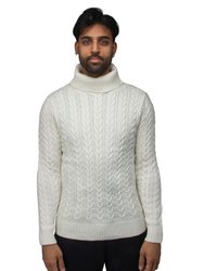 Cable Knit Turtleneck Fashion Sweater - Cream