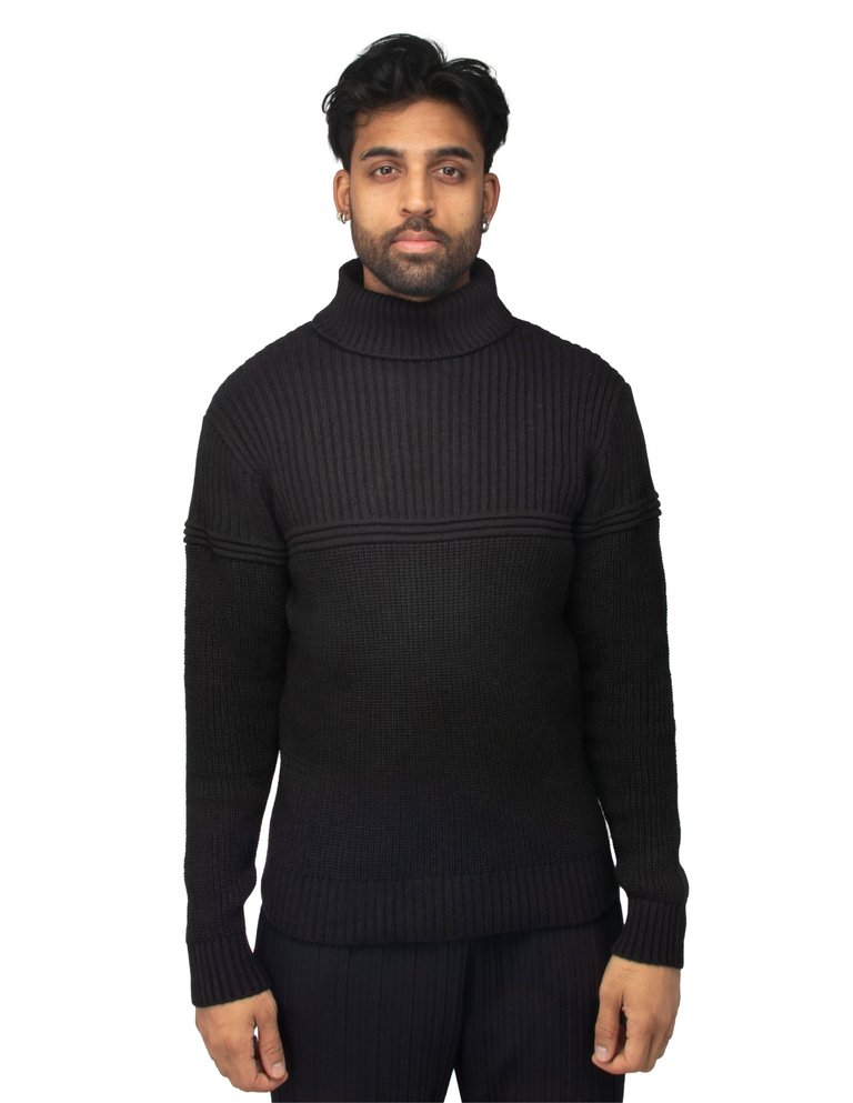 Cable Knit Turtleneck Sweater - Black