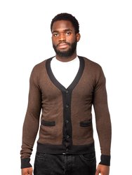 Casual Herringbone Cardigan Sweater - Sienna/Black