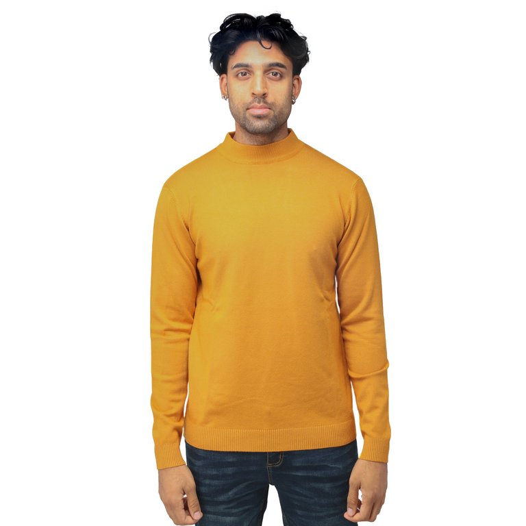 Casual Mock Neck Pullover Sweater - Mustard