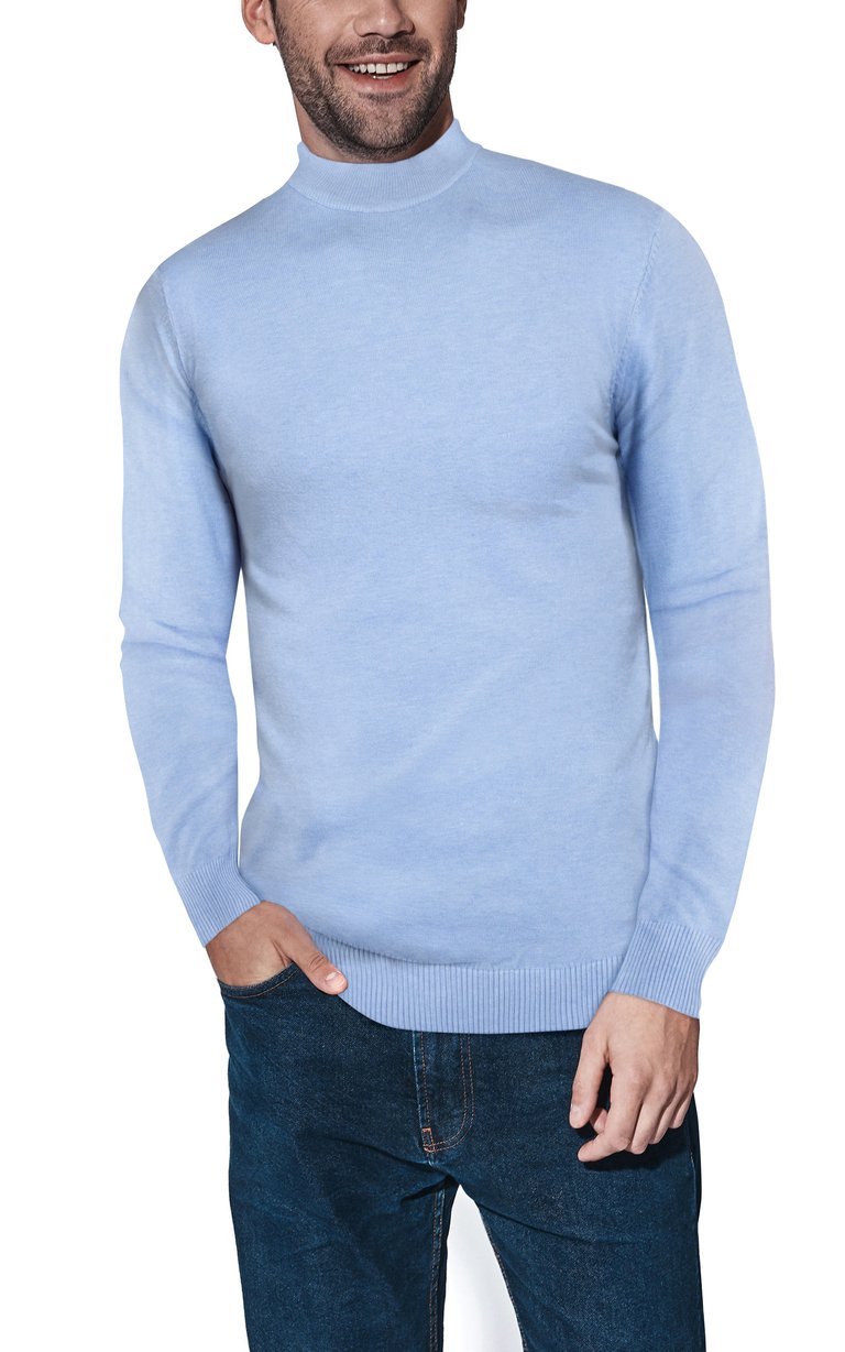 Casual Mock Neck Pullover Sweater - Pastel Blue