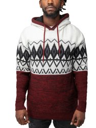 Color Block Pattern Hooded Sweater - Jester Red