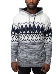 Color Block Pattern Hooded Sweater - Teal