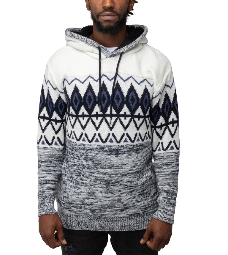 Color Block Pattern Hooded Sweater - Teal